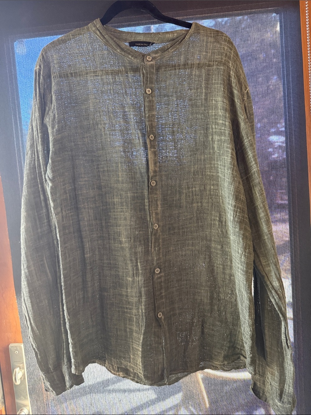 Made in Italy Lightweight Olive Green Long Button-Front XL Shirt